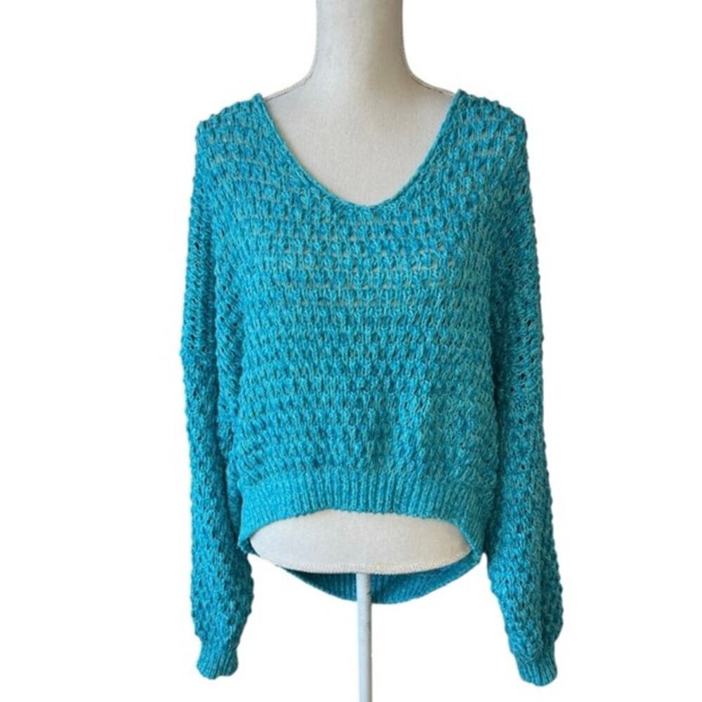 Free people Coconut Loose-Weave V-Neck Sweater chunky beachy coastal boho - Picture 2 of 9